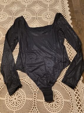 lululemon Shimmery Black Long Sleeve Bodysuit L
